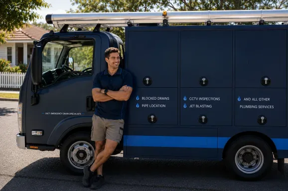 Licensed Cheltenham plumber at the van