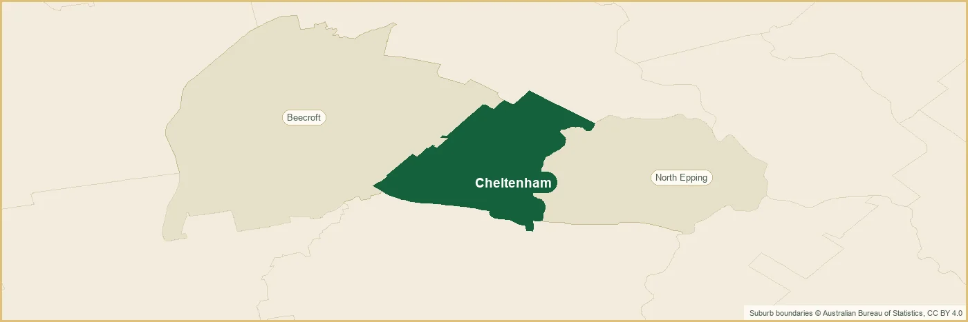 Map of the Cheltenham plumbing service area, covering Beecroft, North Epping, Beecroft, North Epping, Beecroft, North Epping, Beecroft, North Epping, Beecroft, North Epping, Beecroft, North Epping, Beecroft, North Epping, Beecroft, North Epping, Beecroft, North Epping and Beecroft